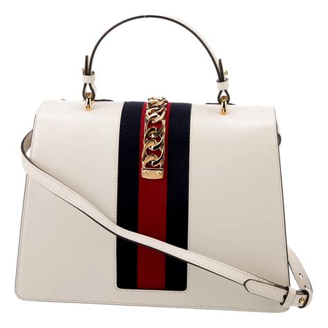 Gucci Sylvie Embroidered Off White Medium Top Handle Bag